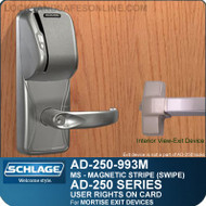Schlage AD-250-993M - User Rights on Card - Exit Trim with Magnetic Stripe (Swipe) - Exit Mortise Lock