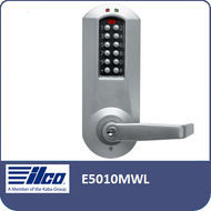 The E-Plex 5000 Electronic Pushbutton Lock Series provides exterior access by combination, while allowing free egress. This electronic pushbutton lock eliminates problems and costs associated with issuing, controlling, and collecting keys and cards, has up to 1000 Access Codes and is programmed via keypad or with optional Microsoft Excel-based software.