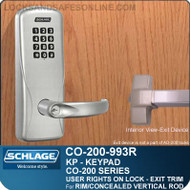Electronic Exit Trim with Keypad Reader | Schlage CO-200-993R - Exit Rim/Concealed Vertical Rod/Concealed Vertical Cable | User Rights on Lock