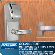 Exit Trim with Magnetic Stripe Swipe Reader | Schlage CO-200-993R - Exit Rim/Concealed Vertical Rod/Concealed Vertical Cable | User Rights on Lock