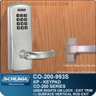 Schlage CO-200-993S - Exit Surface Vertical Rod | Electronic Exit Trim with Keypad Reader  | User Rights on Lock