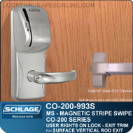 Exit Trim with Magnetic Stripe Swipe Reader | Schlage CO-200-993S - Exit Surface Vertical Rod | User Rights on Lock