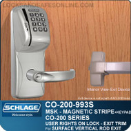 Schlage CO-200-993S - Exit Surface Vertical Rod - Exit Trim with Magnetic Stripe Swipe and Keypad Reader | User Rights on Lock