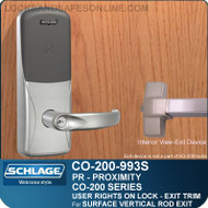 Exit Trim with Proximity Reader | Schlage CO-200-993S - Exit Surface Vertical Rod | User Rights on Lock