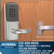 Exit Trim with Proximity and Keypad Reader | Schlage CO-200-993S - Exit Surface Vertical Rod | User Rights on Lock