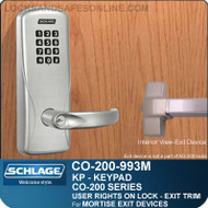 Schlage CO-200-993M - Exit Mortise Lock | Electronic Exit Trim with Keypad Reader | User Rights on Lock