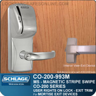 Exit Trim with Magnetic Stripe Swipe Reader | Schlage CO-200-993M - Exit Mortise Lock | User Rights on Lock