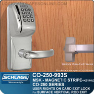 Exit Trim with Magnetic Stripe Swipe & Keypad Locks | Schlage CO-250-993S - Exit Surface Vertical Rod | User Rights on Card