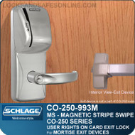  Exit Mortise Lock Schlage CO-250-993M-MS | Exit Trim with Magnetic Stripe Swipe Locks  | User Rights on Card