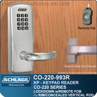 Exit Trim with Electronic Keypad Locks | Schlage CO-220-993R-KP - Exit Rim/Concealed Vertical Rod/Concealed Vertical Cable | Classroom Lockdown Solution