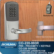 Exit Trim with Proximity & Keypad Reader| Schlage CO-220-993R-PRK - Exit Rim/Concealed Vertical Rod/Concealed Vertical Cable | Classroom Lockdown Solution
