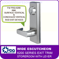 PDQ 6200 Wide Escutcheon Trim - Storeroom with Lever - For Rim, Surface Vertical and Concealed Vertical Rod Exit Devices