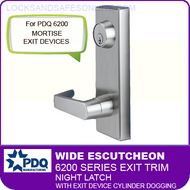 PDQ 6200 Wide Escutcheon Trim - Night Latch with Exit Device Cylinder Dogging - For Mortise Exit Devices