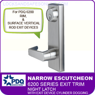 PDQ 6200 Narrow Escutcheon Trim - Night Latch with Exit Device Cylinder Dogging - For Rim and Surface Vertical Rod Exit Devices