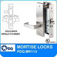 Grade 1 Hold Back Single Cylinder Mortise Locks | PDQ MR113 | F Series Escutcheon Trim