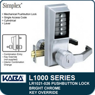 Simplex LR1021-026 - Mechanical Pushbutton Lock With Key Override - Bright Chrome