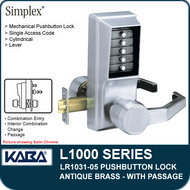 Simplex LR1031-05 - Mechanical Pushbutton Lock With Passage - Antique Brass