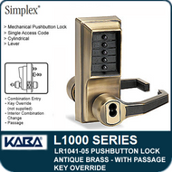 Simplex LR1041-05 - Mechanical Pushbutton Lock With Key Override and Passage - Antique Brass