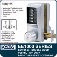 Simplex EE1021-03 Two Sided Mechanical Pushbutton Lock With Key Override - Bright Brass