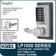 Simplex LLP1010-026 Mechanical Pushbutton Exit Trim Lock with Lever - Bright Chrome