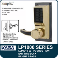 Simplex LLP1010-03 Mechanical Pushbutton Exit Trim Lock with Lever - Bright Brass