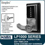 Simplex LLP1020-26D Mechanical Pushbutton Exit Trim Lock with Lever with Key Override - Satin Chrome