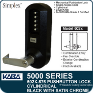 Simplex 5021-676 - Mechanical Pushbutton Cylindrical Lock - Black with Satin Chrome Accents