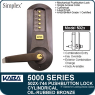 Simplex 5021-744- Mechanical Pushbutton Cylindrical Lock - Oil-Rubbed Bronze with Brass Accents
