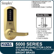 Simplex 5031-03 - Mechanical Pushbutton Cylindrical Lock - Bright Brass