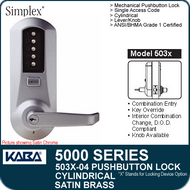 Simplex 5031-04 - Mechanical Pushbutton Cylindrical Lock - Satin Brass