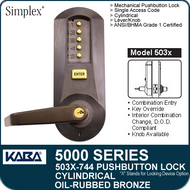 Simplex 5031-744 - Mechanical Pushbutton Cylindrical Lock - Oil Rubbed Bronze with Brass Accents