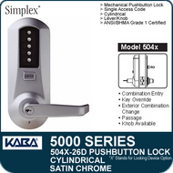 Simplex 5041-26D - Mechanical Pushbutton Cylindrical Lock - Satin Chrome