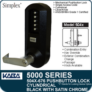 Simplex 5041-676 - Mechanical Pushbutton Cylindrical Lock - Black with Satin Chrome Accents