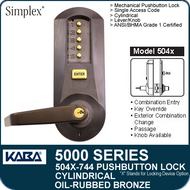 Simplex 5041-744 - Mechanical Pushbutton Cylindrical Lock - Oil Rubbed Bronze with Brass Accents
