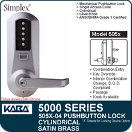 Simplex 5051-04 - Mechanical Pushbutton Cylindrical Lock - Satin Brass