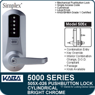 Simplex 5051-026 - Mechanical Pushbutton Cylindrical Lock - Bright Chrome