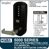 Simplex 5051-676 - Mechanical Pushbutton Cylindrical Lock - Black with Satin Chrome Accents