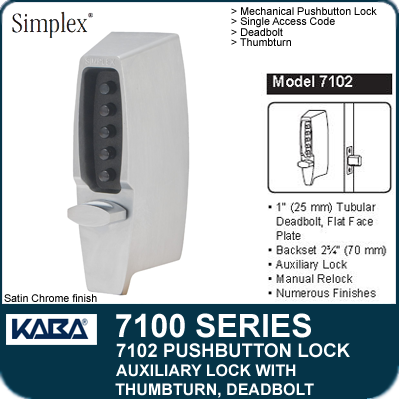 Kaba Simplex Thumbturn Mechanical Pushbutton Deadbolt