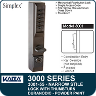 Simplex 3001-55 - Mechanical Pushbutton Narrow Stile Lock with Thumbturn for Aluminum Doors - Duranodic Powder Paint