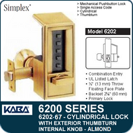 Simplex 6202-67 - Mechanical Pushbutton Cylindrical Lock with Exterior Thumbturn, Internal Knob - Almond