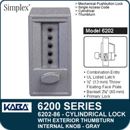 Simplex 6202-86 - Mechanical Pushbutton Cylindrical Lock with Exterior Thumbturn, Internal Knob - Gray