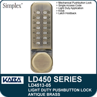 Simplex LD4513-05 - Light Duty Mechanical Pushbutton Lock Latch Holdback, Knob - Antique Brass