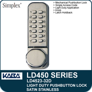 Simplex LD4523-32D - Light Duty Mechanical Pushbutton Lock Latch Holdback, Knob - Satin Stainless