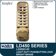 Simplex LD4523-03 - Light Duty Mechanical Pushbutton Lock Latch Holdback, Knob - Bright Brass