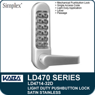 Simplex LD4714-32D - Light Duty Mechanical Pushbutton Lock with Vandal Resistant Clutching Lever - Satin Stainless