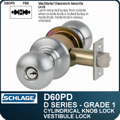 SCHLAGE D53PD ORB 626 Light Commercial Keyed Entry Door Knob Satin Nickel  NEW 