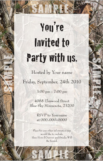 Realtree AP Invite
Qty 24 invite w/envelopes
Custom imprinted with Black text
You choose the email the verse you want