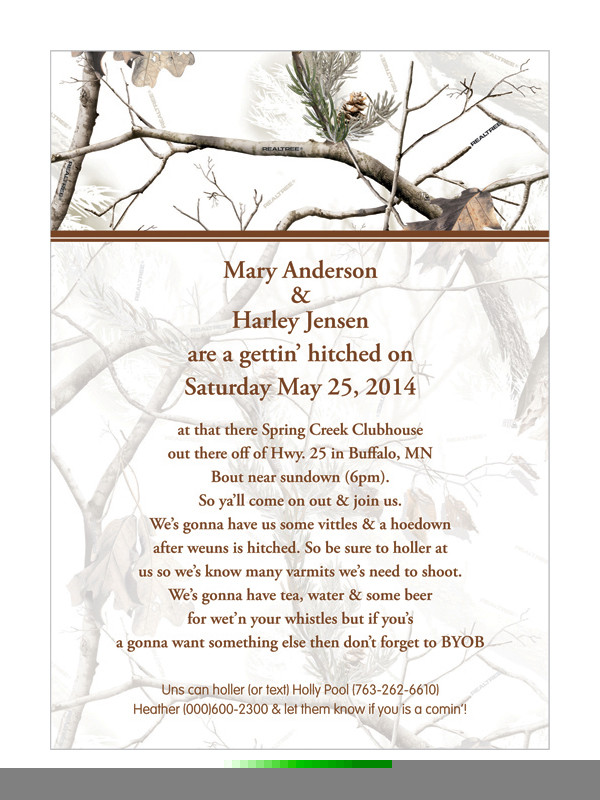 Realtree Snow Camouflage Wedding Invitations