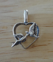 15x22mm Two Love Birds in a Heart Wedding Sterling Silver Charm