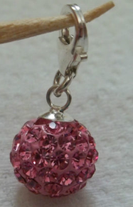 10mm Pink Crystals Solid Puffy Round Ball Sterling Silver Charm w/ Balloon clasp